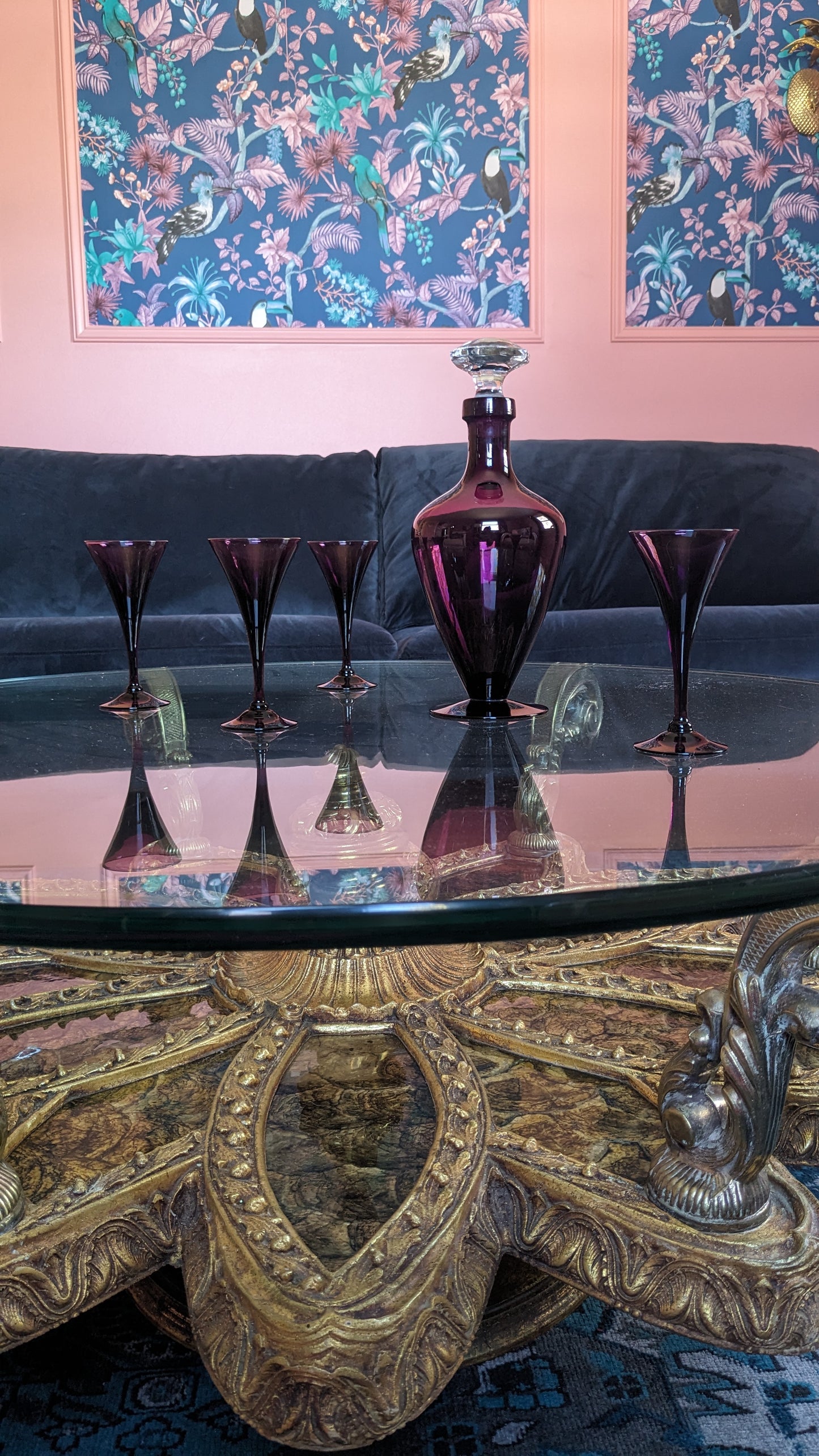 Amethyst Glass Decanter and Glasses