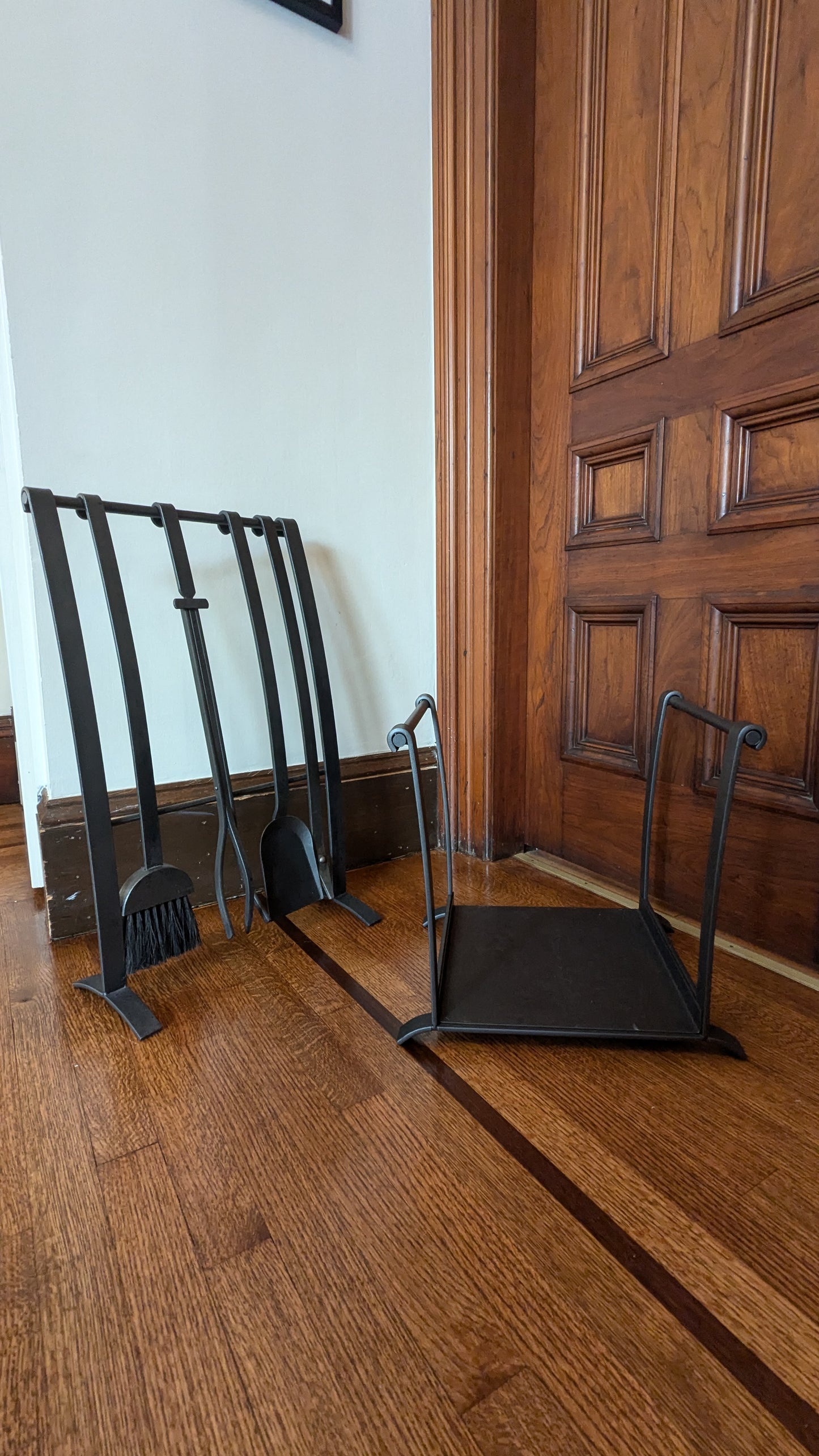 Modernist Iron Fireplace Tool Set & Firewood Carry