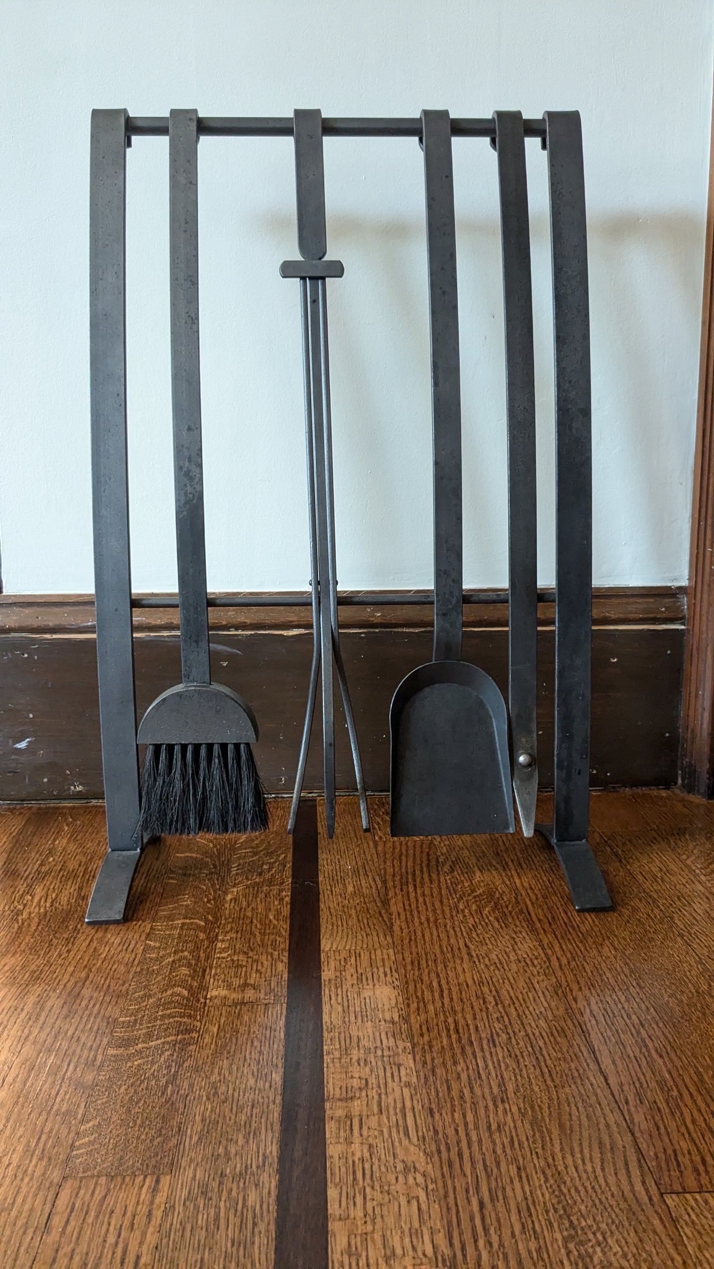 Modernist Iron Fireplace Tool Set & Firewood Carry