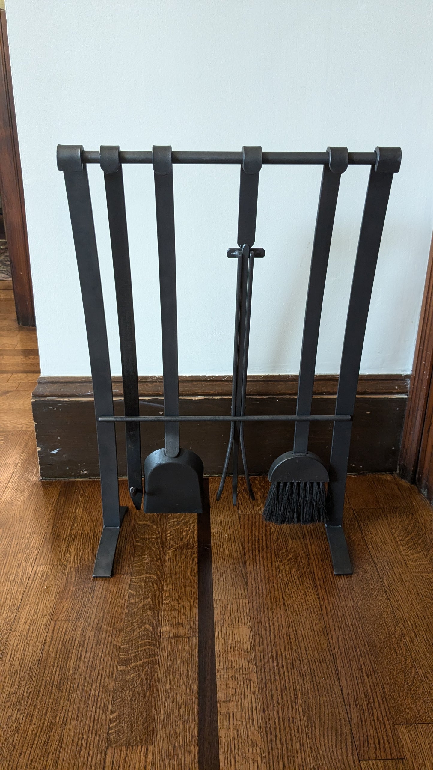 Modernist Iron Fireplace Tool Set & Firewood Carry