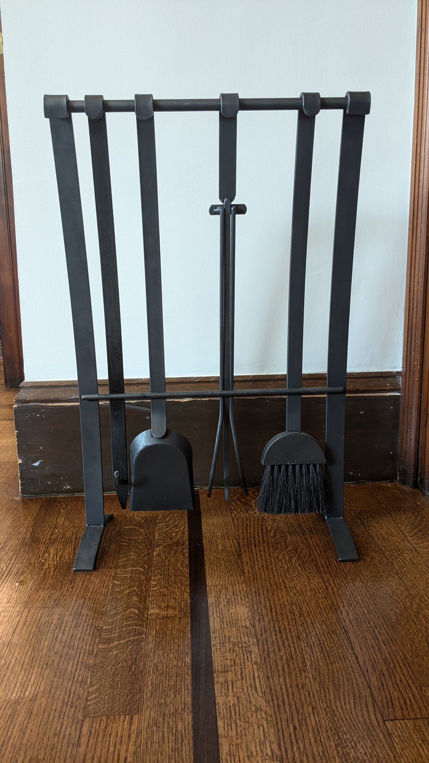 Modernist Iron Fireplace Tool Set & Firewood Carry