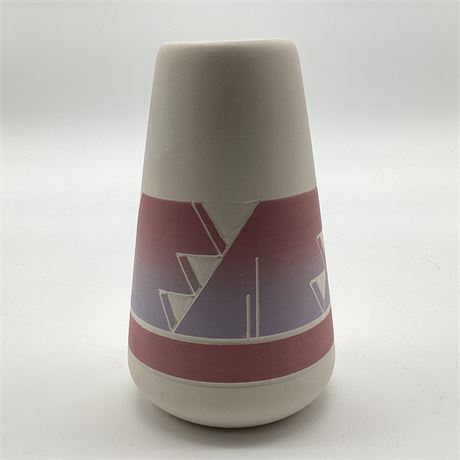 Southwestern Style Pastel Ombre Pottery Vase - Signed