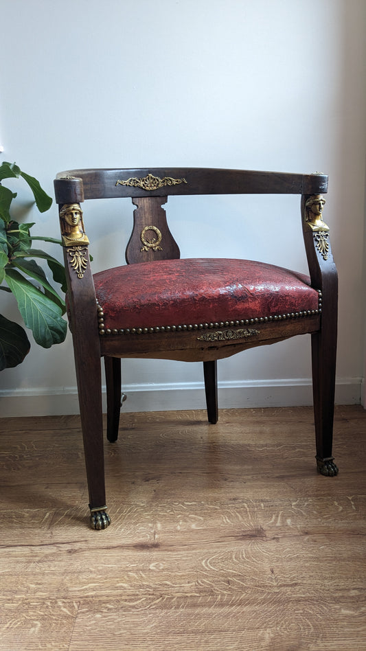 Antique French Empire Revival Gilt Desk Arm Chair