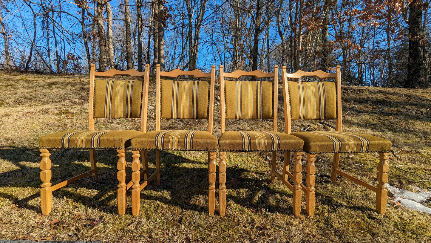 Oak & Linen Danish Dining Chairs (set of 4) in the Manner of Henning Kjaernulf