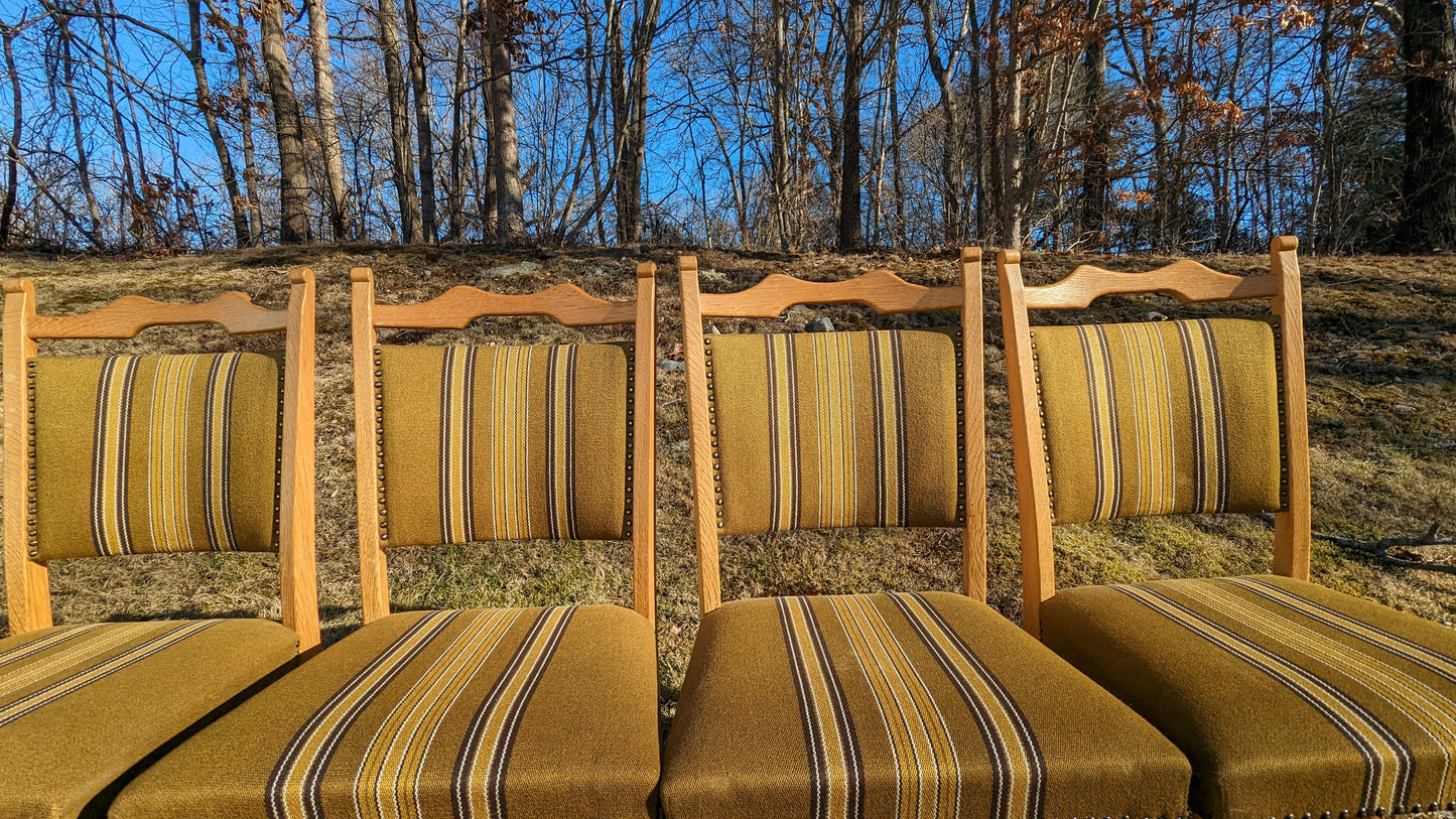 Oak & Linen Danish Dining Chairs (set of 4) in the Manner of Henning Kjaernulf