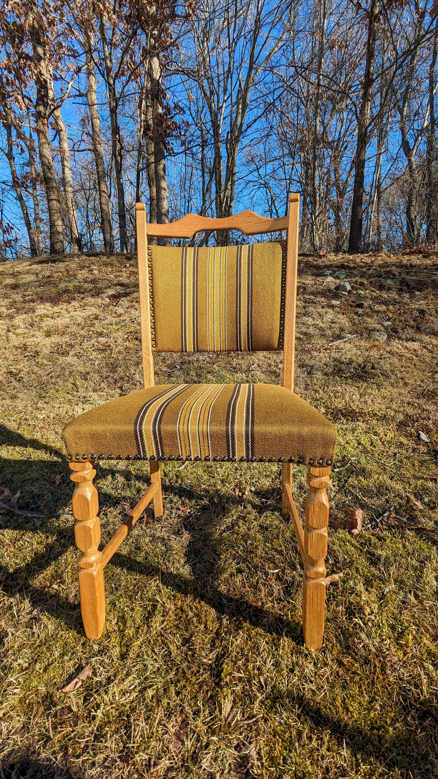 Oak & Linen Danish Dining Chairs (set of 4) in the Manner of Henning Kjaernulf