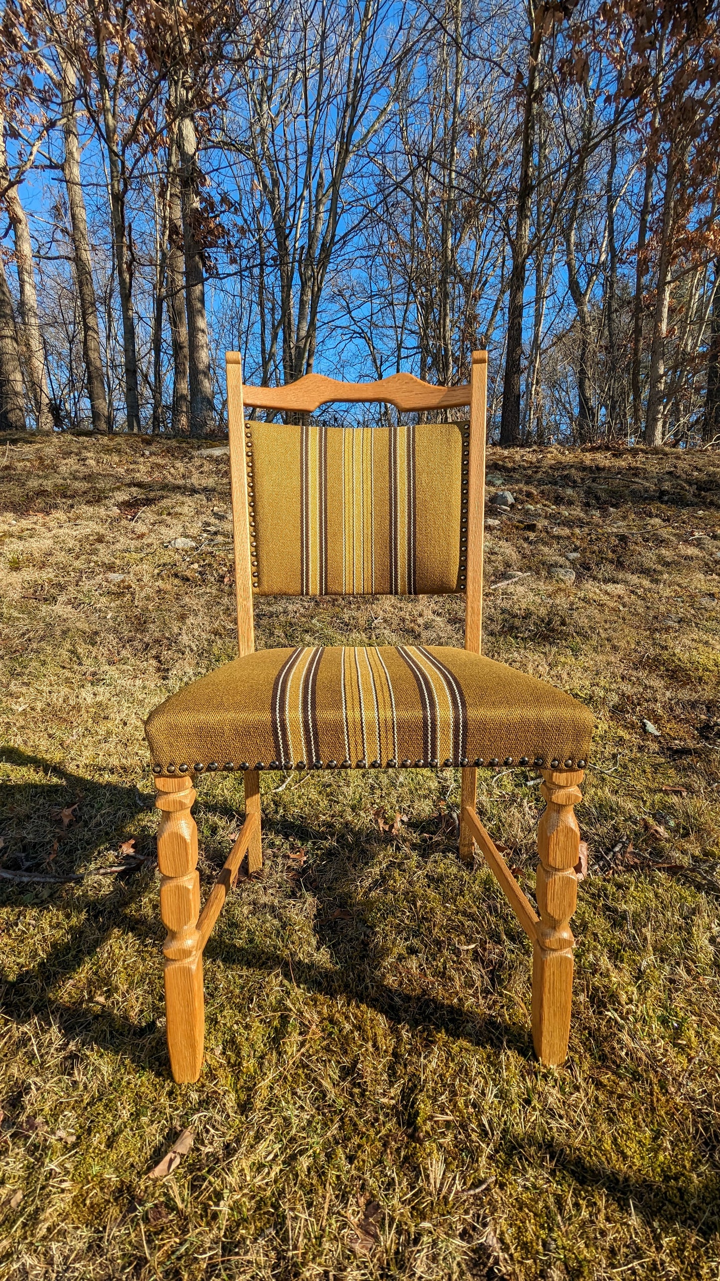 Oak & Linen Danish Dining Chairs (set of 4) in the Manner of Henning Kjaernulf