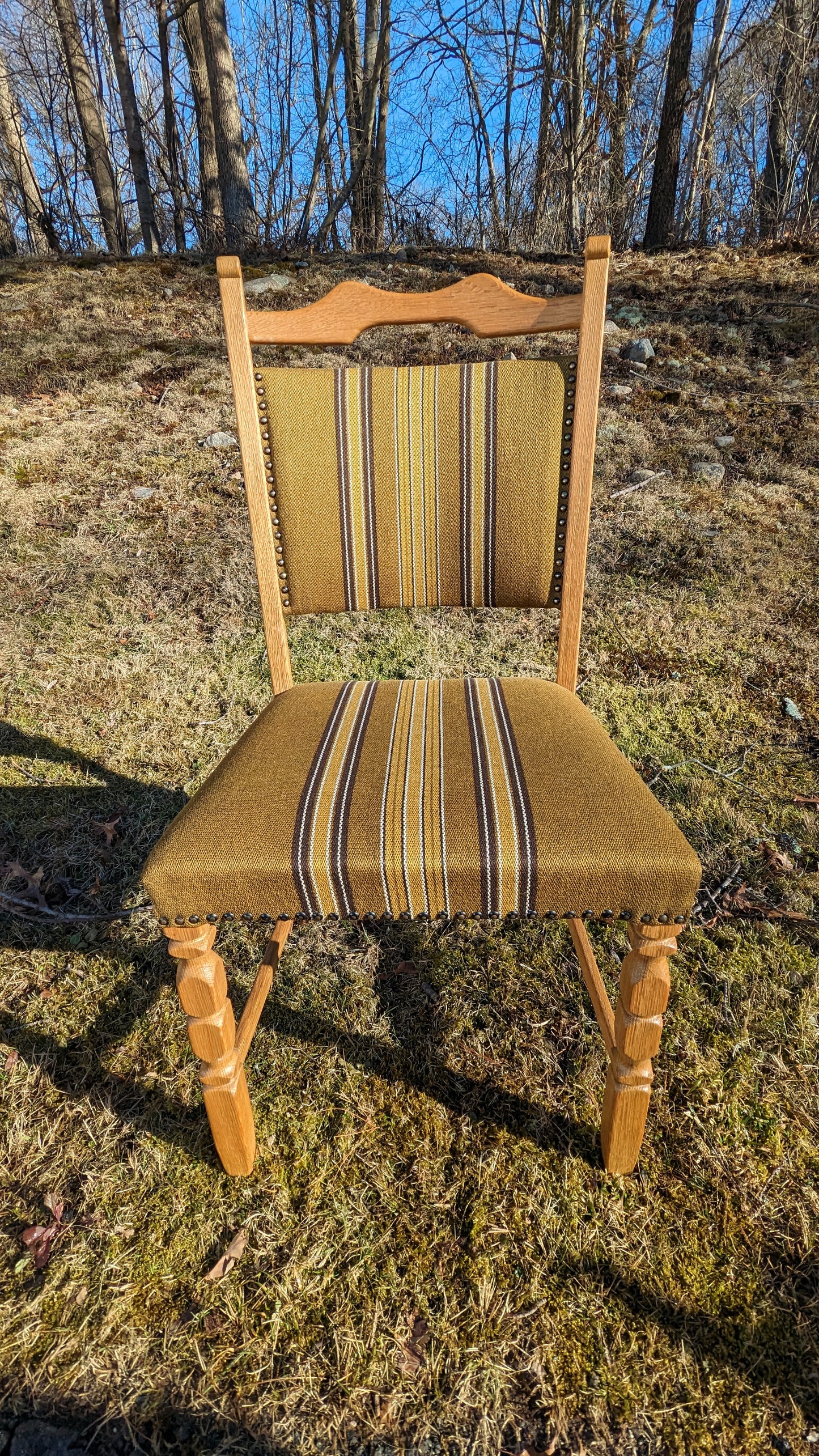 Oak & Linen Danish Dining Chairs (set of 4) in the Manner of Henning Kjaernulf