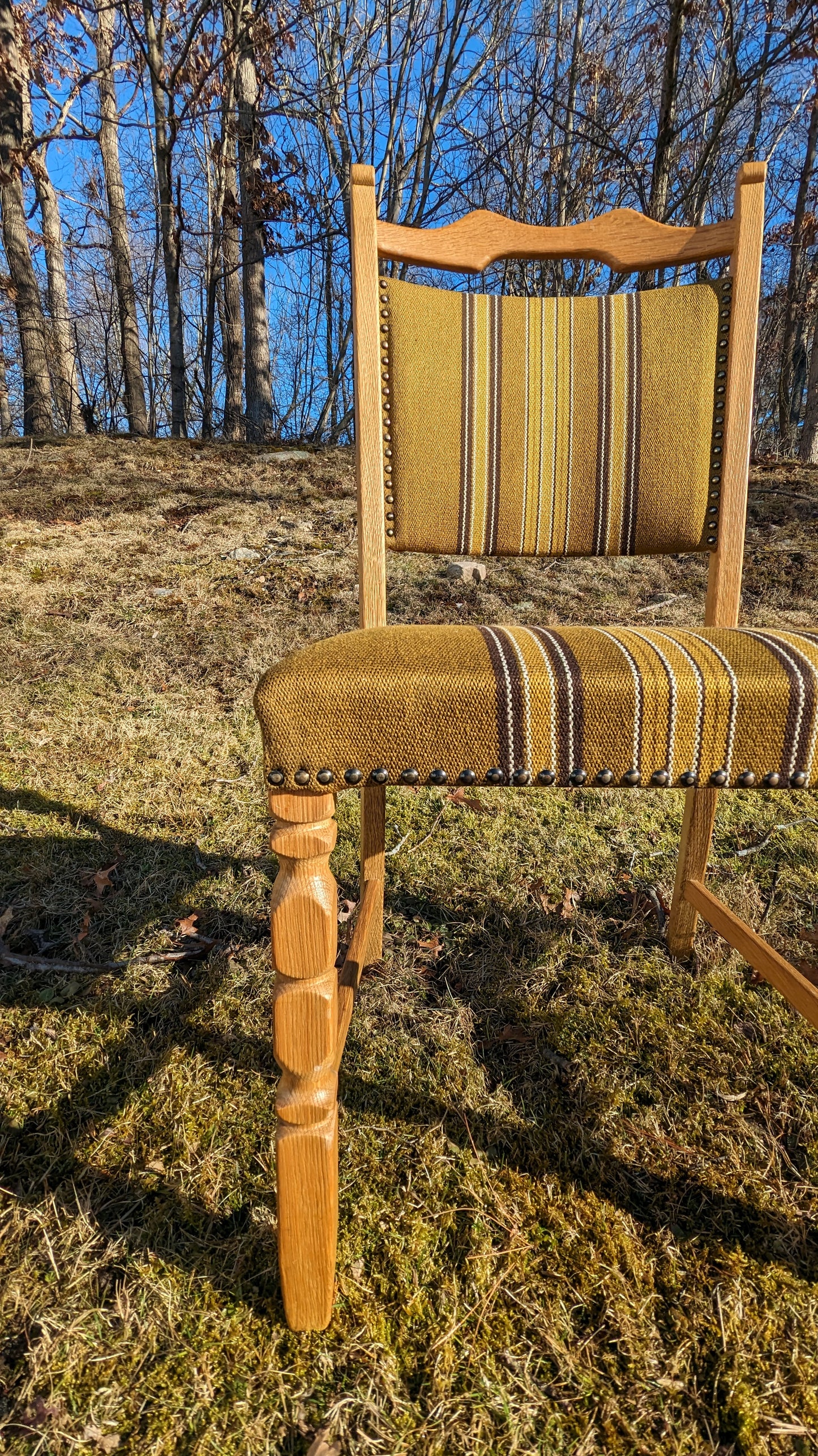 Oak & Linen Danish Dining Chairs (set of 4) in the Manner of Henning Kjaernulf