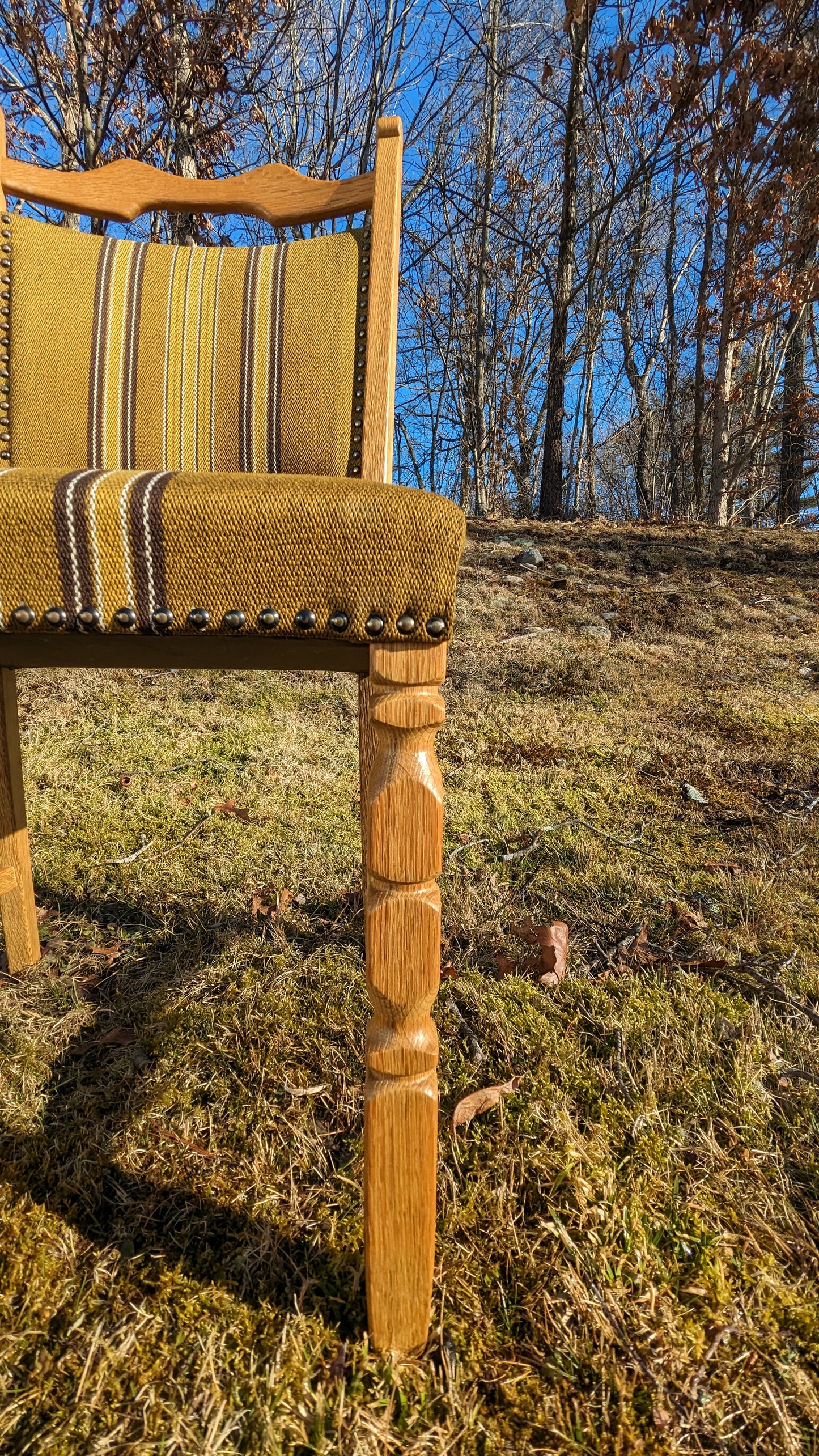 Oak & Linen Danish Dining Chairs (set of 4) in the Manner of Henning Kjaernulf