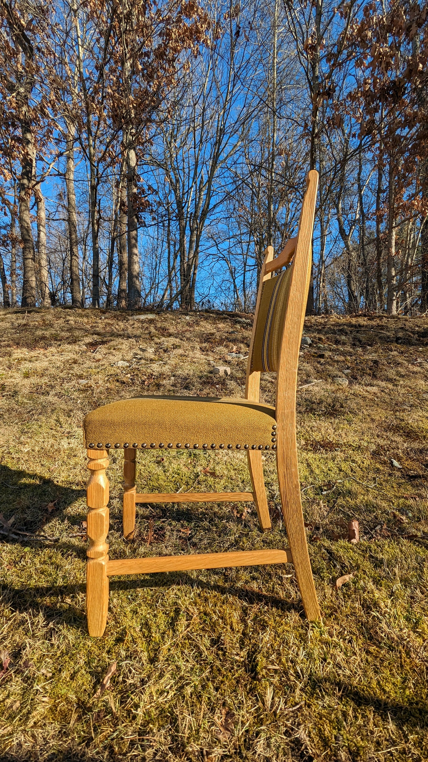 Oak & Linen Danish Dining Chairs (set of 4) in the Manner of Henning Kjaernulf