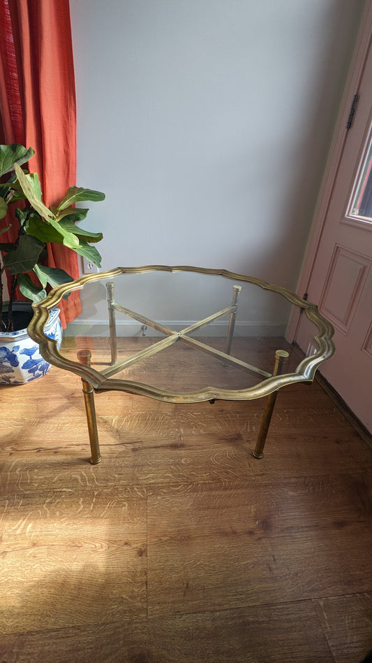 Brass and Glass Piecrust Table