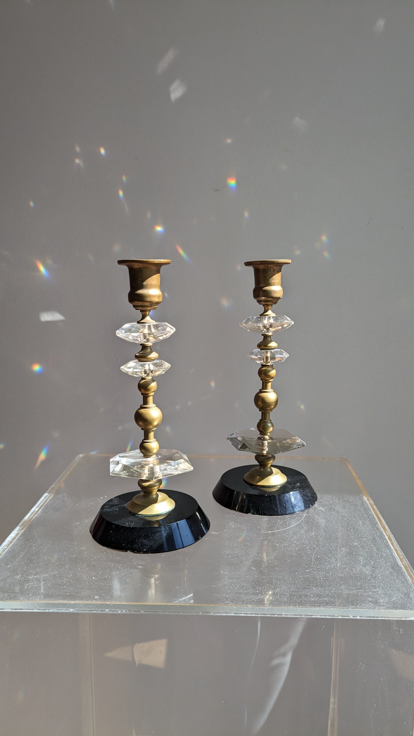 Glass & Brass Faceted Candleholders