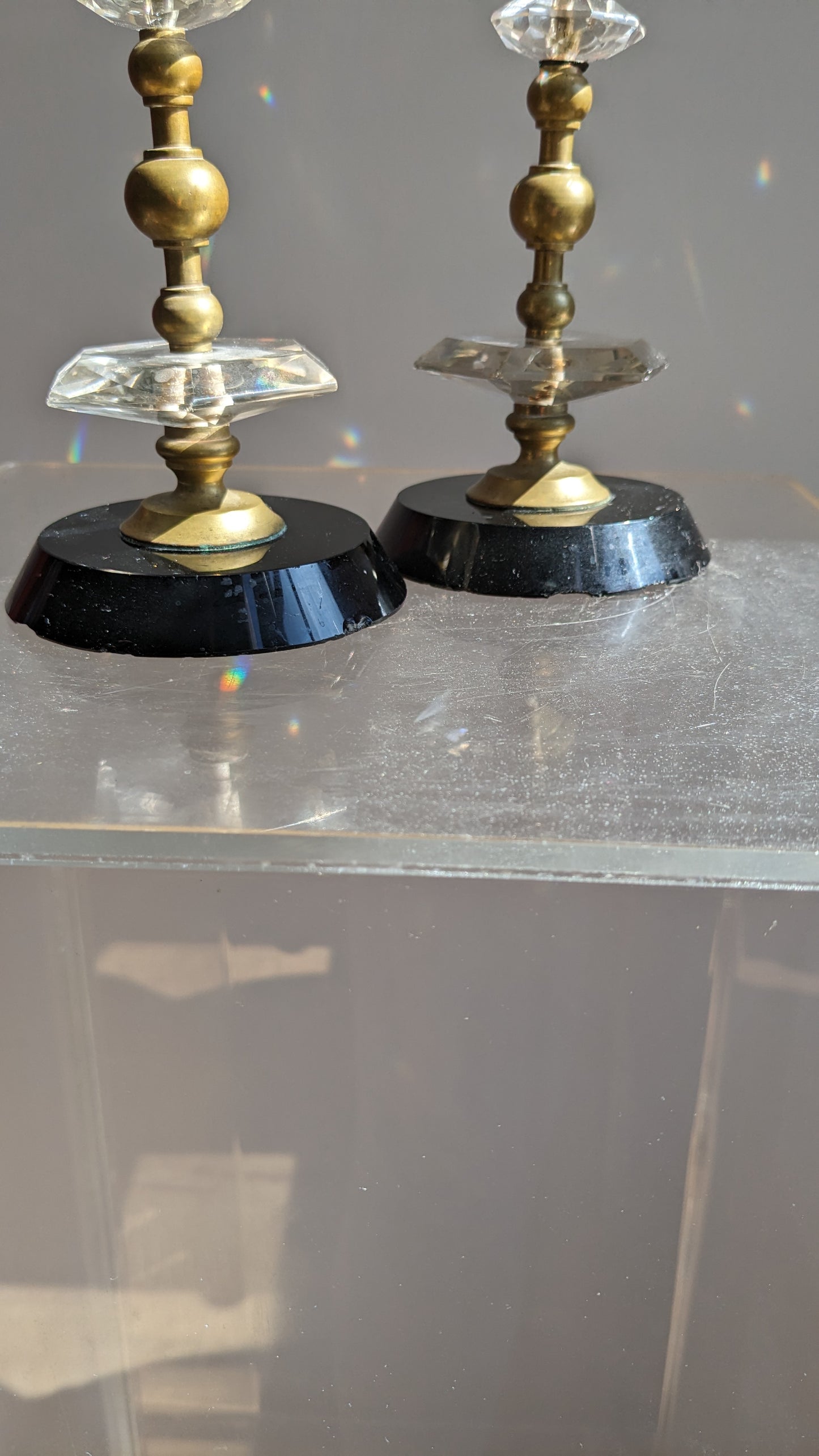 Glass & Brass Faceted Candleholders