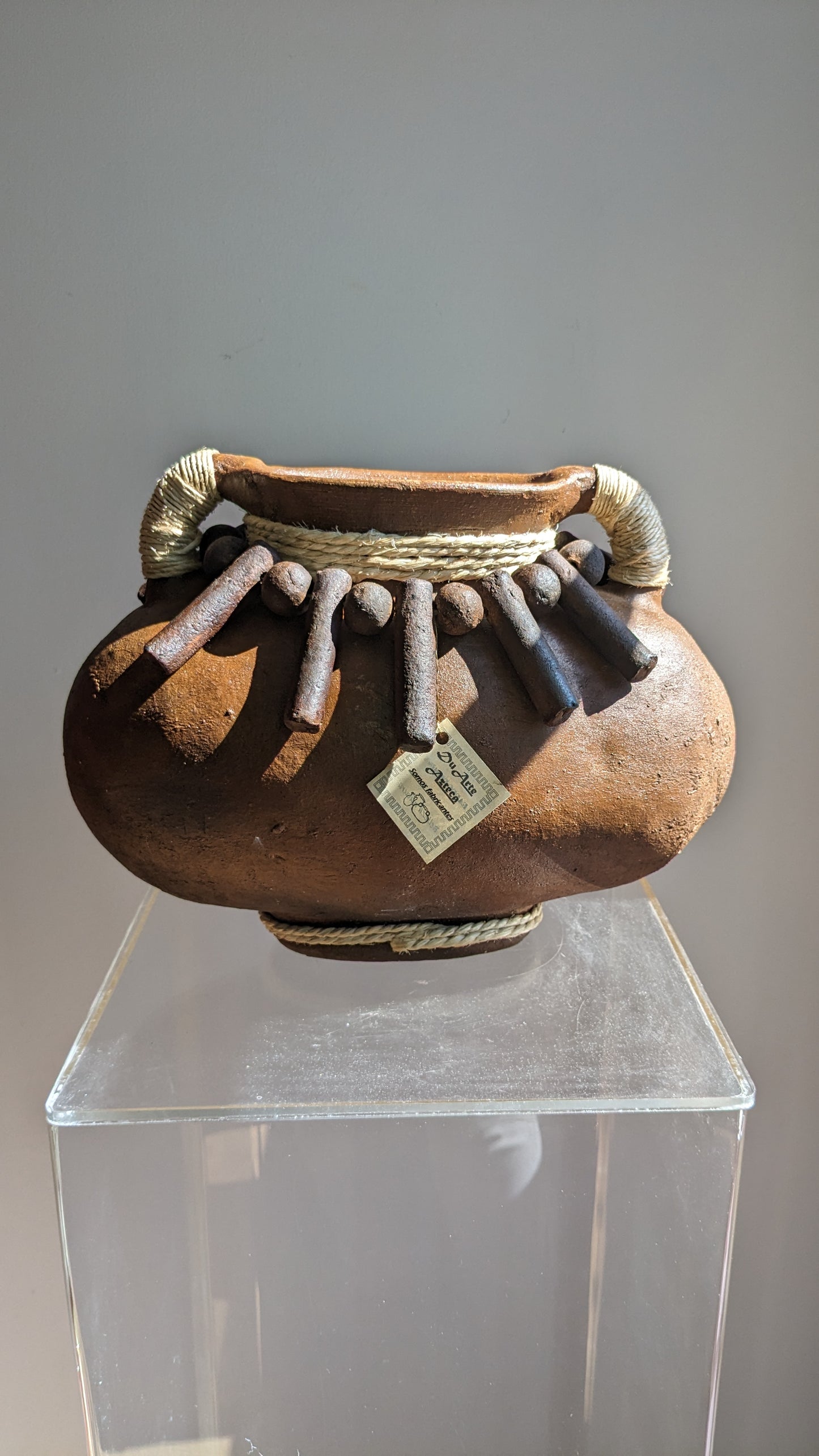 Mexican Pottery Vase with Clay Beads and Corded Details