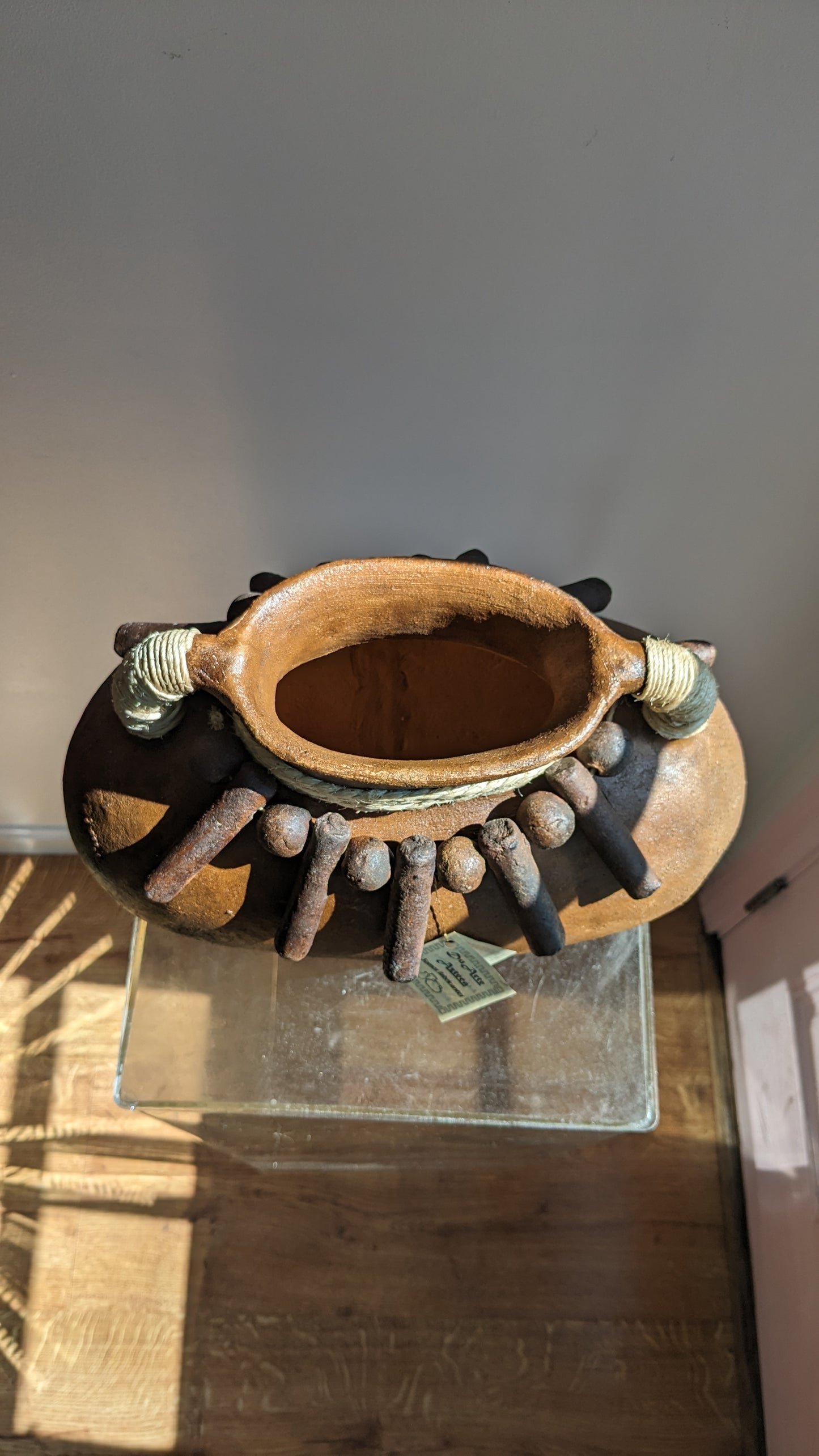 Mexican Pottery Vase with Clay Beads and Corded Details