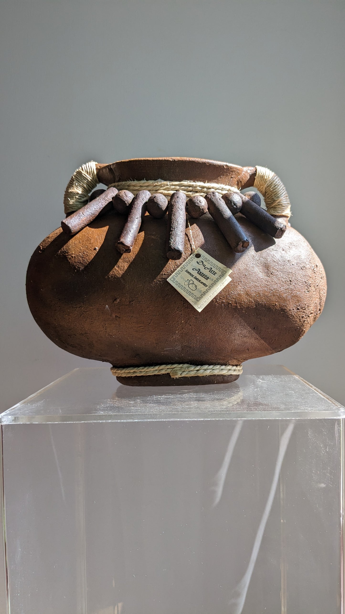 Mexican Pottery Vase with Clay Beads and Corded Details