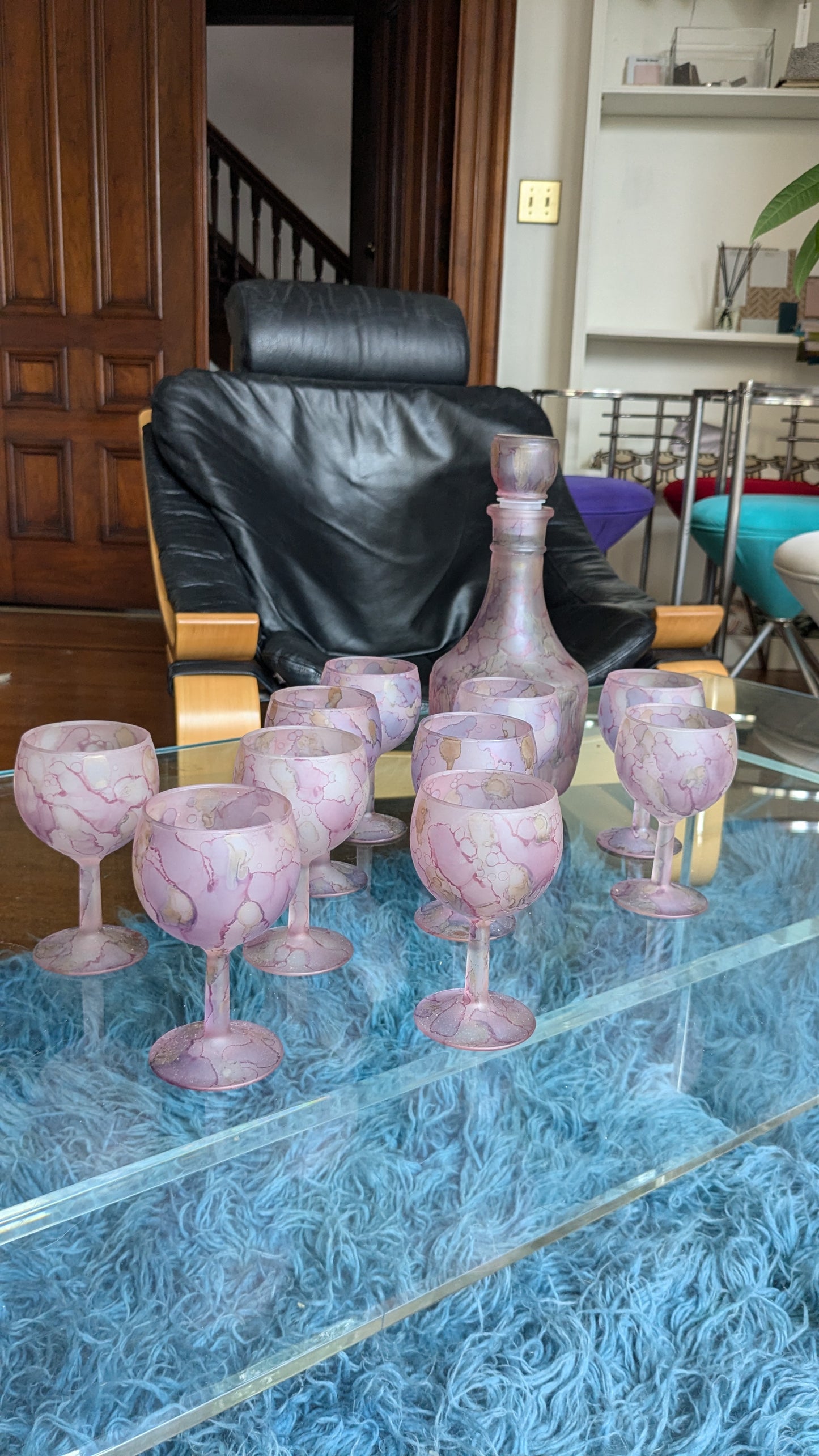 Purple Satin Glass Wine Glass & Decanter Set