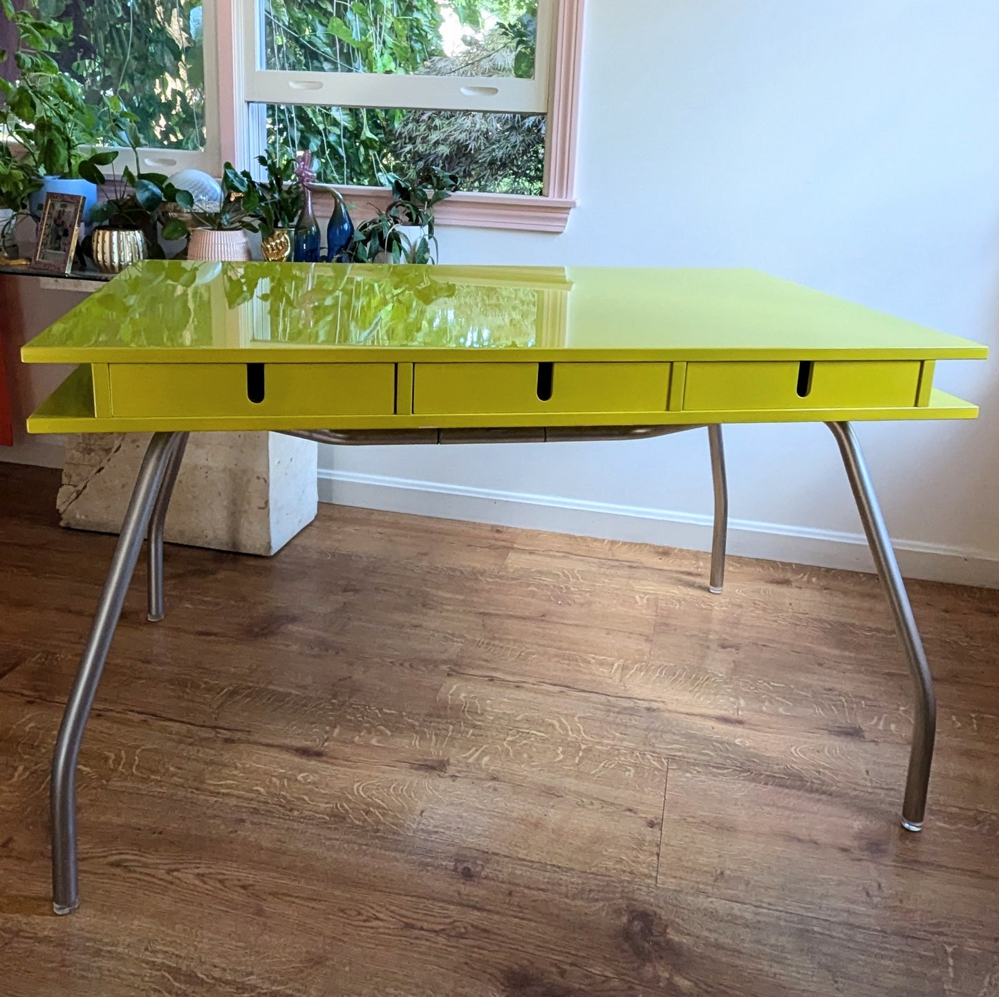 Design Within Reach Yellow Lacquer Desk with Tubular Legs