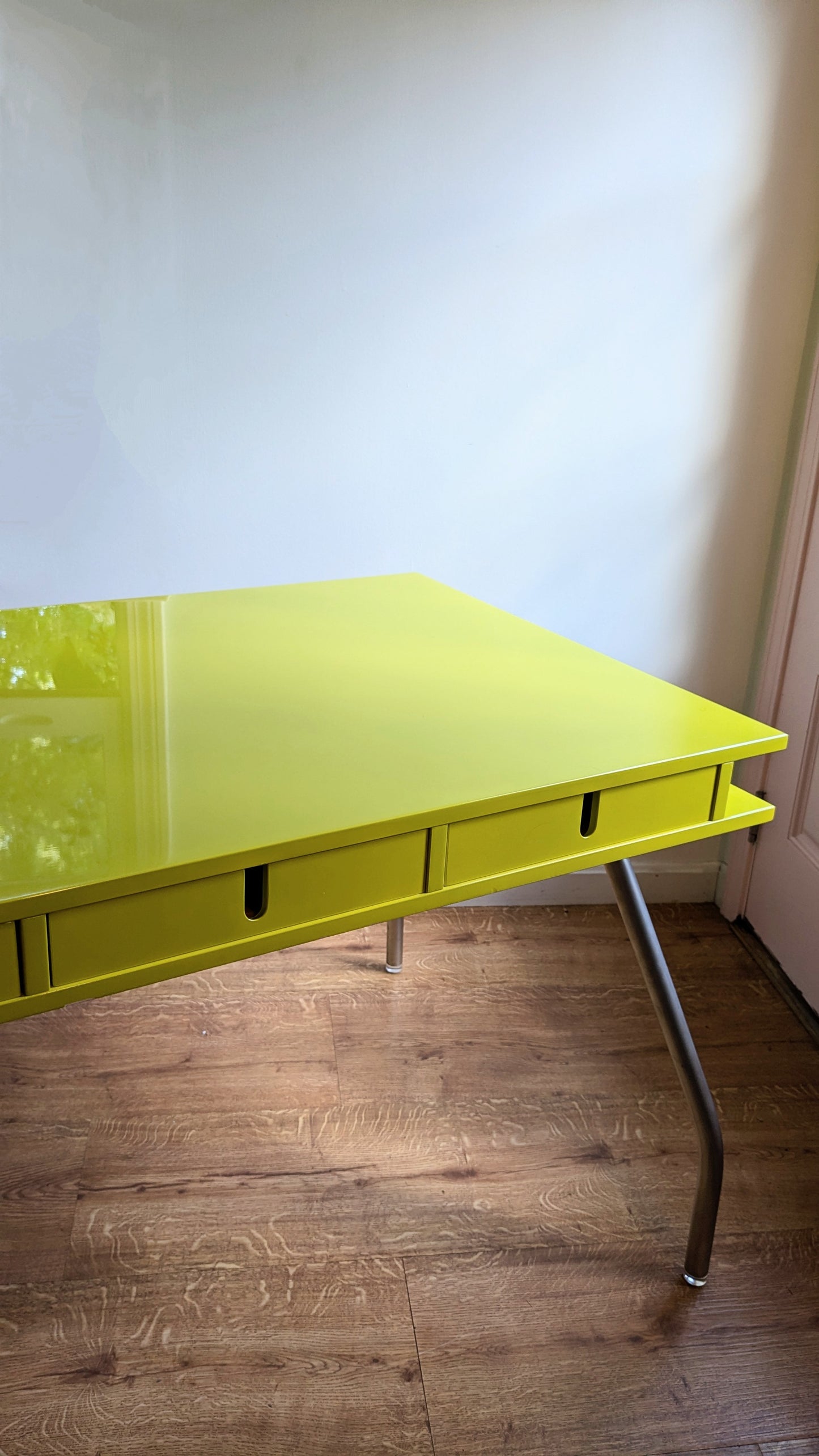 Design Within Reach Yellow Lacquer Desk with Tubular Legs