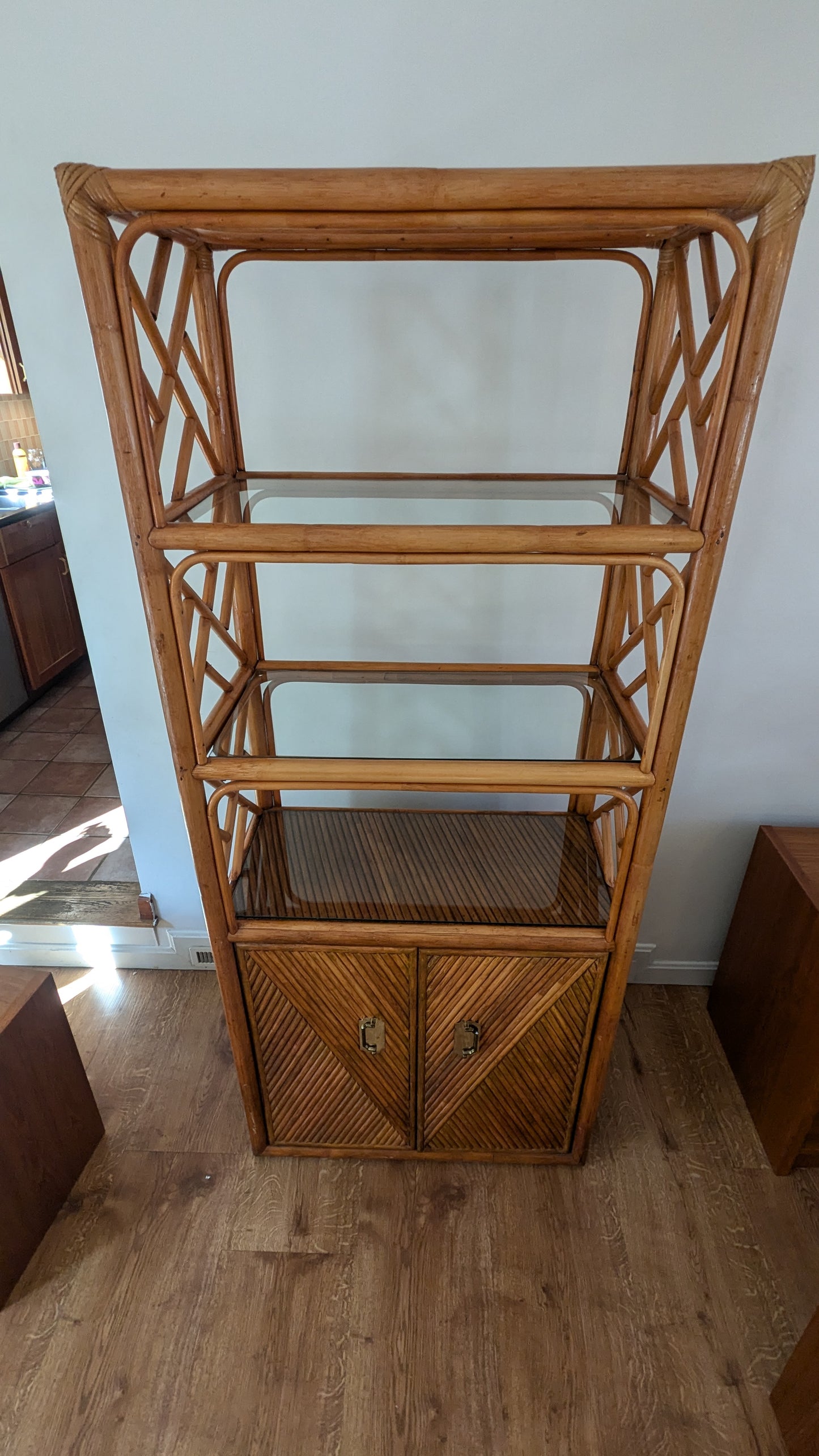 Pencil Reed Style Bamboo & Brass Etagere