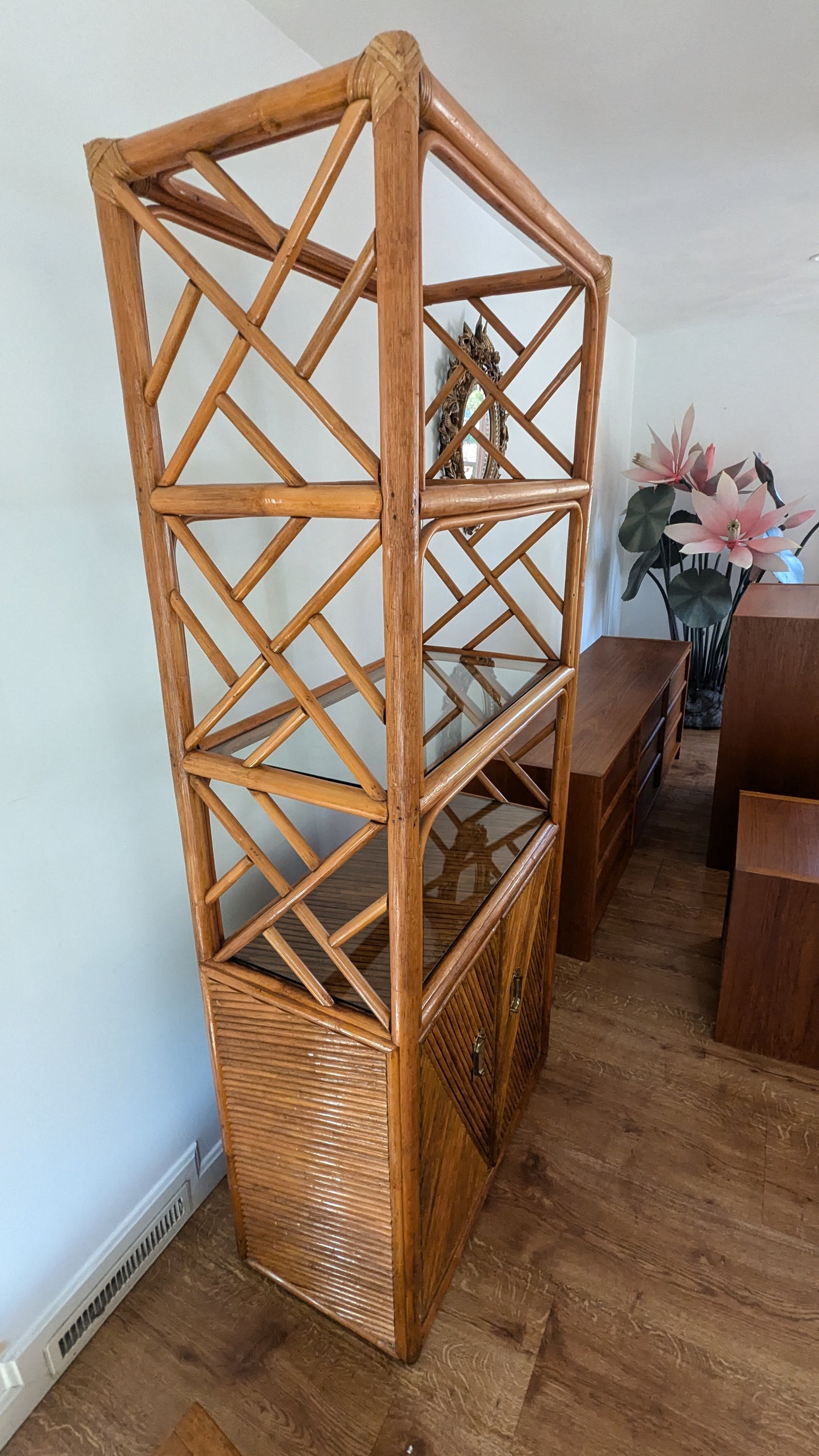 Pencil Reed Style Bamboo & Brass Etagere