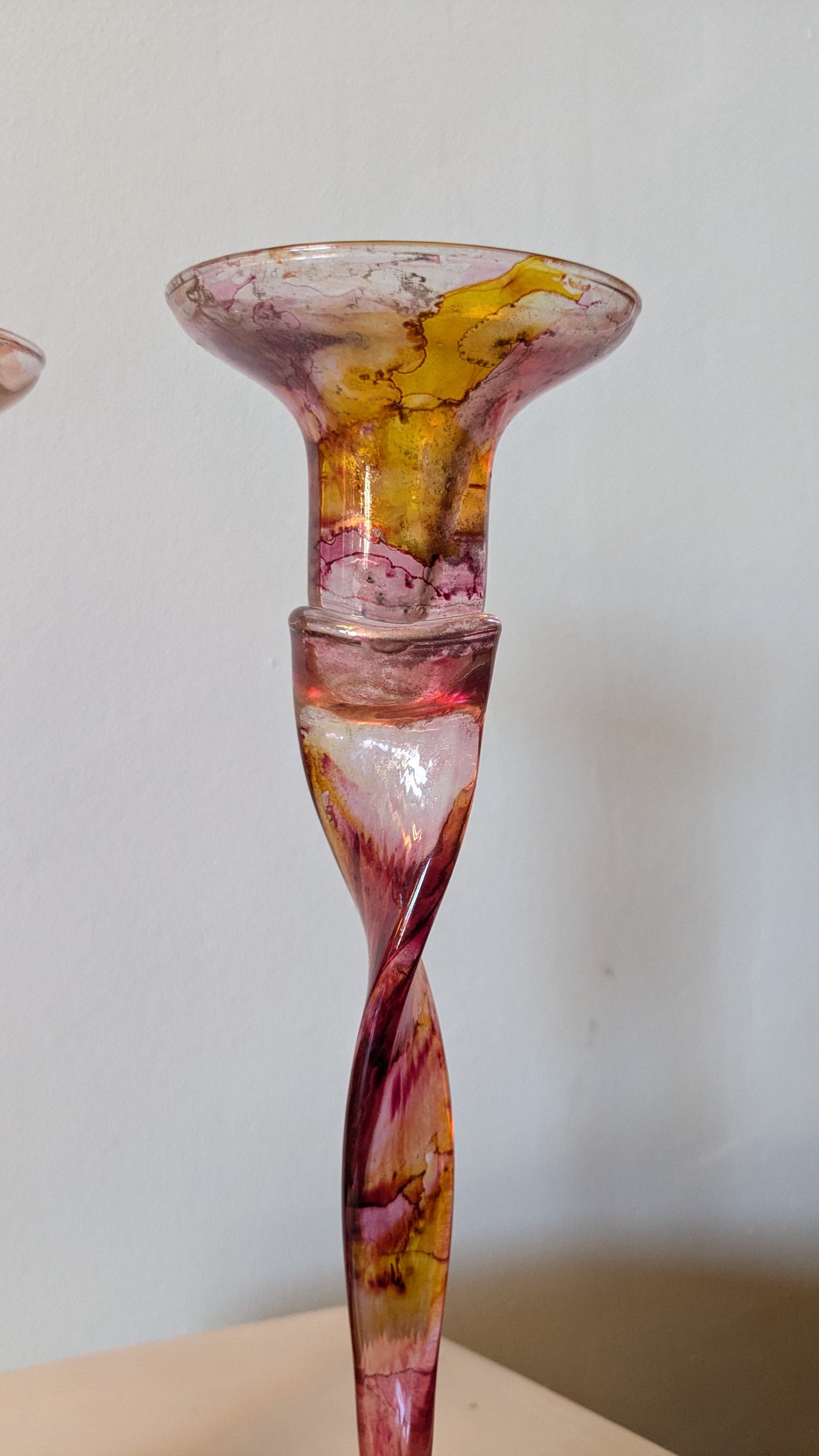 Pink and Orange Swirl Murano Glass Taper Candle Holders