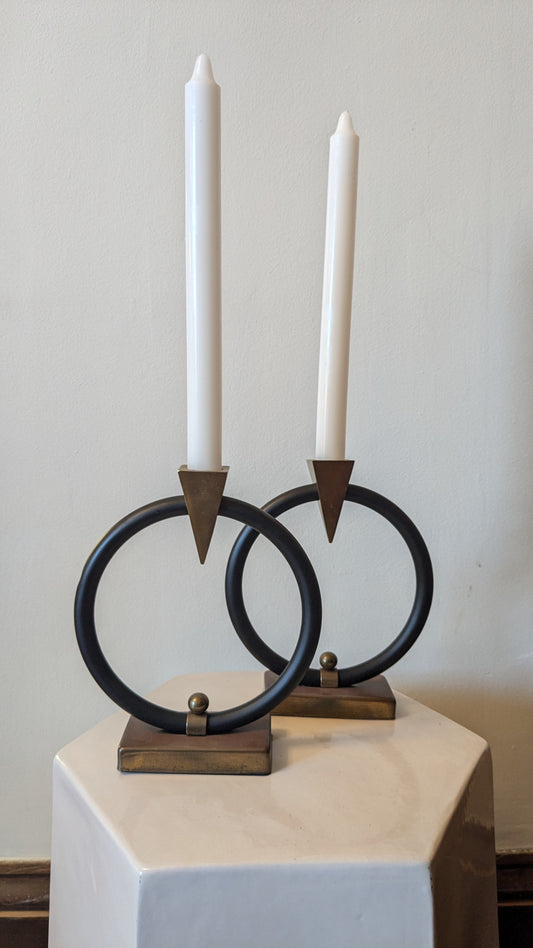 Black Ring Candle Holders with Brass Details