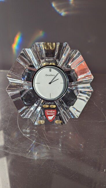 Orrefors Sweden Crystal Paperweight Desk Quartz Clock